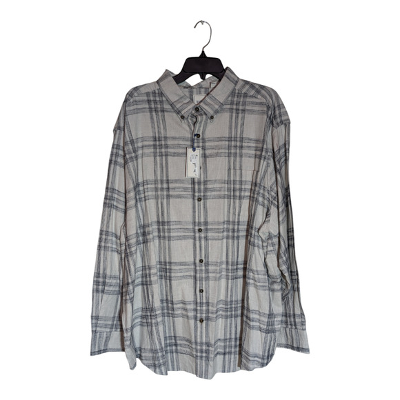 Rowm - Men's 3XB - Cream and Gray-Checked Shirt Long Sleeved Button Up Shirt NWT - Picture 1 of 8
